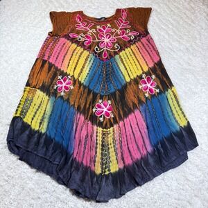 Riviera Sun Boho Tie-Dye Embroidered Sundress Resort Soft Girl XL Boho Hippie